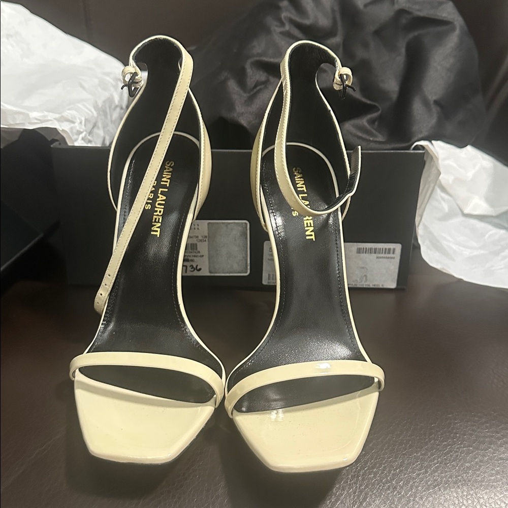 Women’s Saint Laurent Vernice Chiffon/Nero Lucido Neutro Opyum 110 YSL Heels